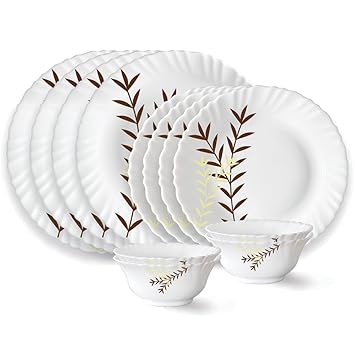 Oak Fluted Series Opalware Dinner Set | 12 Pieces for Family of 4 | Microwave & Dishwasher Safe | Bone-Ash Free | Crockery Set for Dining & Gifting | Plates & Bowls | White