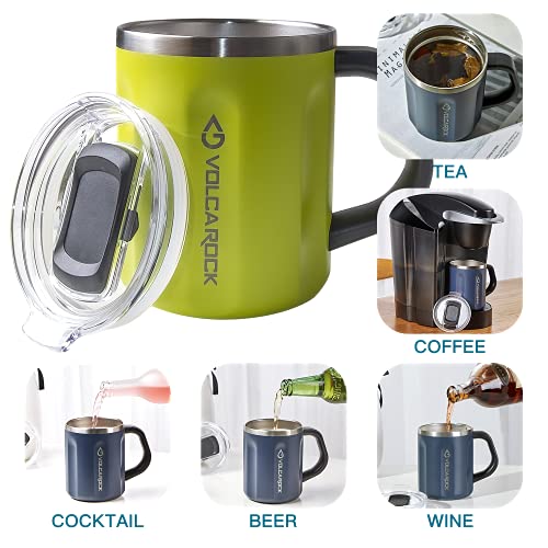 Volcarock 16 Oz Coffee Mug With Handle, Wide Mouth With Press In Lid, Dishwasher Safe & Bap Free, Lightweight Durable Tea Mug, Ideal For Hot & Cold Drinks (Lime) #TOP5