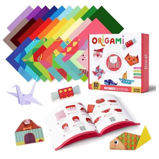 JoyCat 360 Hojas Color Kit de Origami para Niños,15x15cm 160 Archivo de Origami Vívido de Doble Cara 200 Papel de Práctica con Libro de para Niños Clase de Manualidades Escolares