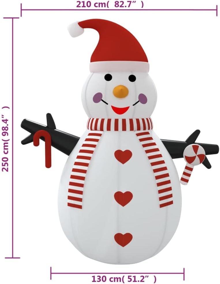 vidaXL vidaXL Inflatable Snowman, Xmas Decoration with LEDs, Christmas Lighting for Indoor and Outdoor, Holiday Party Ornament, Modern Style