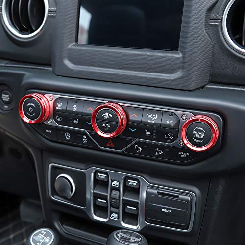 Jecar Air Conditioner Switch Knob Cover Aluminum Alloy Trim Cover Compatible With 2018-2023 Jeep Wrangler Jl Jlu & 2020-2023 Gladiators Jt With Specific Dial Panel, Red #TOP5
