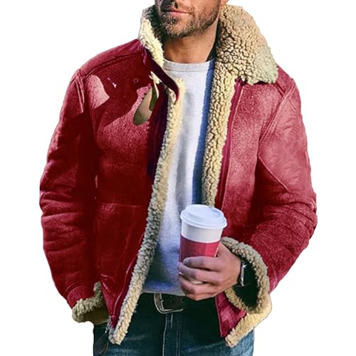 Veste polaire homme en similicuir vintage chic avec col en fourrure sherpa