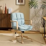 VINGLI Comfy Linen Office Desk Chair With Wheels &Detachable Cushions& Wood-like Armrests,Swivel Small Computer Task Chair,Adjustable for Girl Makeup Vanity,Teen/Kids Study,Nail Tech,Sewing,Teel Green
