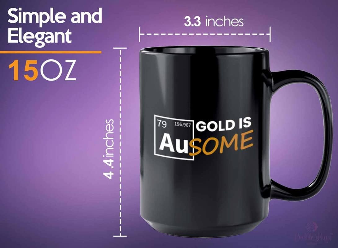 Bubble Hugs Scientist Coffee Mug 15oz Black - Awsome Gold - Laboratory Scientist Humor Scientific Researcher Chemist Periodic Table Science Teacher