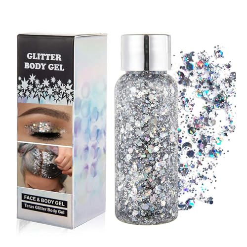 GL-Turelifes Lentejuelas de sirena con purpurina líquida, sombra de ojos, gel para el cuerpo, festival, cosméticos para el pelo, maquillaje de larga duración, brillo de 30 g (01# plata)