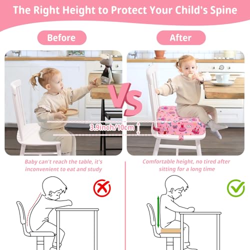 Image of Toddler Booster Seat for Kitchen Chair, Non-Slip Kids Dining Table Booster Seat with Adjustable Safer Straps, Portable Baby Eating Travel Camping Increasing Cushion
