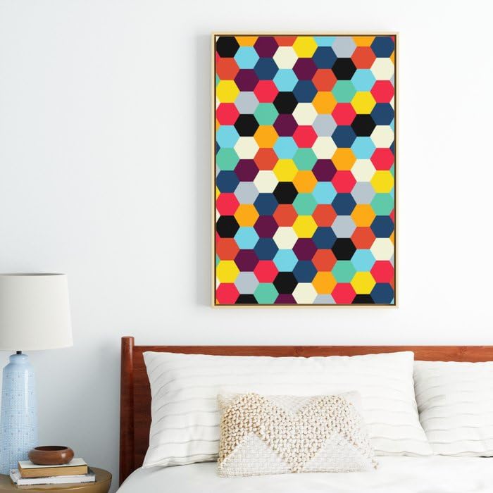 Society6 Eclectic Tiles | Mid Century Pattern by Ayeyokp-Framed Canvas (Maple - 24 x 36)