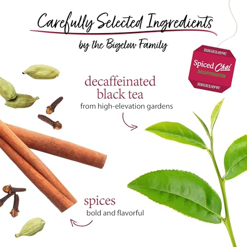 Image of Bigelow Tea Decaffeinated Spiced Chai Black Tea, Decaf Tea with Spiced Chai, 20 Count Box (Pack of 6), 120 Total Tea Bags
