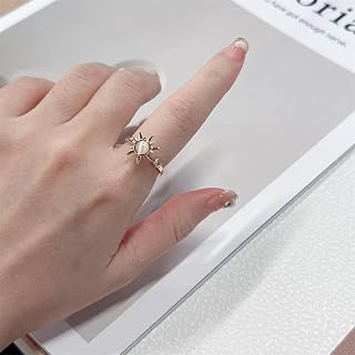 Cat's Eye Stone Sun Fidget Anxiety Relief Ring CZ Rhinestone Zircon Open Adjustable Spinner Finger Band Stackable Rings for Women Stress Relieveing Boredom ADHD Autism Promise Graduation Jewelry