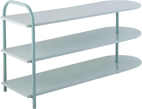 Vista 3 de happimess SRK1001C Modern 24" 9-Pair 3-Tier Iron Curved Decker High End Table & Shoe Rack, Two-Tone Mint, for Entryway, Hallway, Closet, Doorway