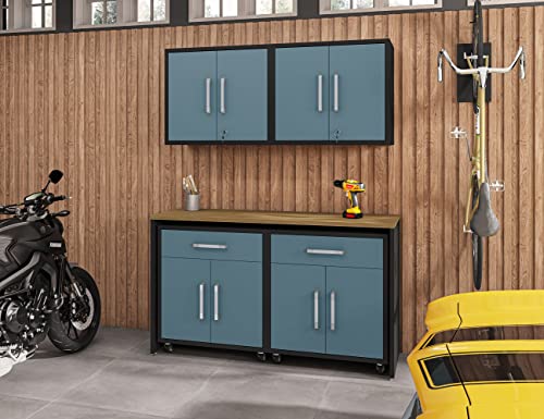 Image of Manhattan Comfort Eiffel Garage Cabinets and Storage System, Set of 5, Blue