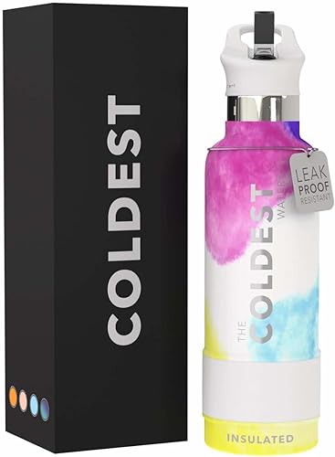 Miniatura 58 de Coldest - Botella de agua deportiva con tapa con popote y asa, a prueba de fugas, de acero inoxidable con aislamiento al vacío de doble pared,