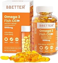 BBETTER Omega 3 Fish Oil Capsules 1000mg | Lab Tested Fish Oil Capsules | Lab Report Attached |High Absorption for Heart, Joints, Eyes & Brain | No Fishy Burps |180 EPA :120 DHA | 60 Softgels
