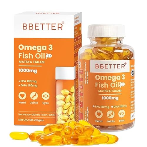 Image of BBETTER Omega 3 Fish Oil Capsules 1000mg | Lab Tested Fish Oil Capsules | Lab Report Attached |High Absorption for Heart, Joints, Eyes & Brain | No Fishy Burps |180 EPA :120 DHA | 60 Softgels
