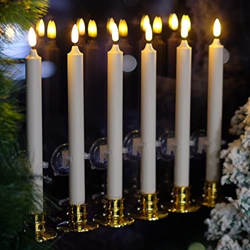 Nonno & Zgf 6 Pack Windows Candles With 6 Golden Removable Candlesticks + 6 Suction Cups, 10'' Flameless Battery Ivory Taper Window Candle With Remote And Timer Function, 3D Flickering Wick #TOP1