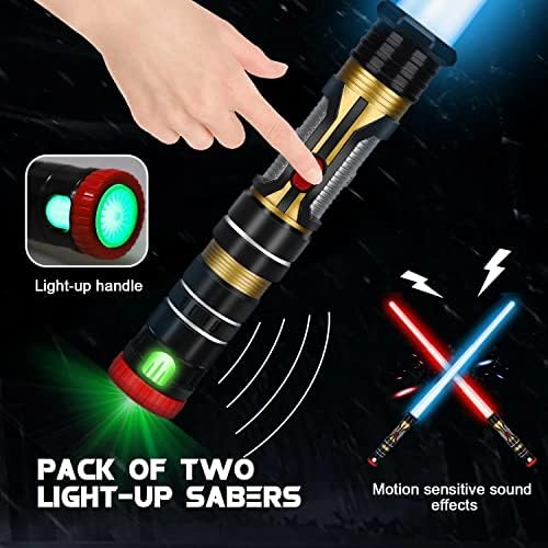 Light Saber Kids - Light Up Saber with Sound- 3 Colors Changeable Retractable Lightsaber Sword Toys for Boys Kids Gift Party Favors - 2 Pack