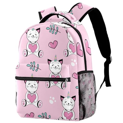 Sac à dos motif chats avec cœur rose idéal pour les sorties scolaires et voyages des ados
