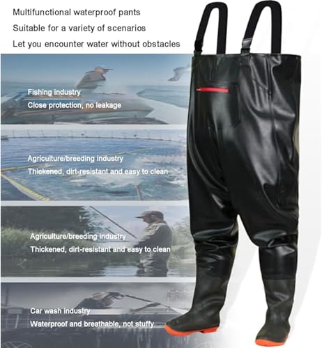 HoldOneLight Übergroße Wathose für Herren, PVC, wasserdicht, Jagd, Wathose mit Stiefelfußgürtel, atmungsaktiv, leicht (DE/NL/SE/PL, Alphanumerisch, 4XL, Große Größen, Regular, Swarchz, 46 yards)