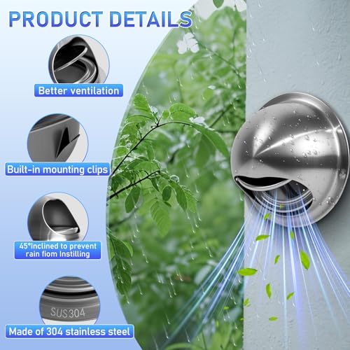 Image of 4 inch Dryer Vent Cover Outside, Stainless Steel Round Wall Vent Cover, Dryer Exhaust Vent for BathRoom, Office, Home, Air, Hvac System