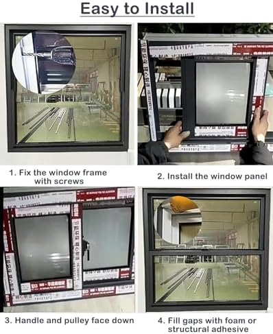 Privacy & Ventilation Aluminum Sliding Window with Frosted Glass & Screens, White Bathroom Window, 24x12in (60x30cm) for Home, Large Small Spaces