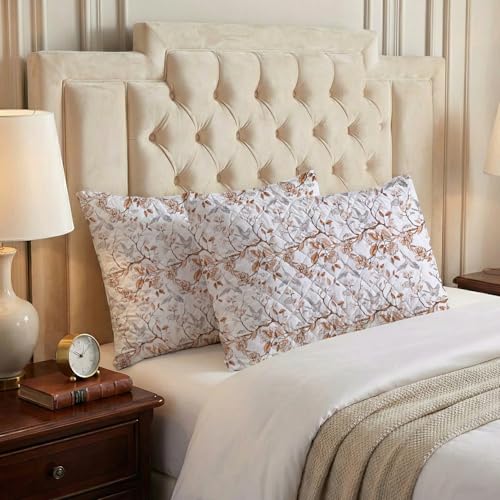 Image of LINENWALAS Printed Cotton Quilted Pillow Cover-Set of 4 | Ultra-Soft, Cooling & Breathable|Skin&Hair Friendly | Zipper Closure | Sweat-Absorbent & Hypoallergenic (18x28 Inches, Whispering Wings)