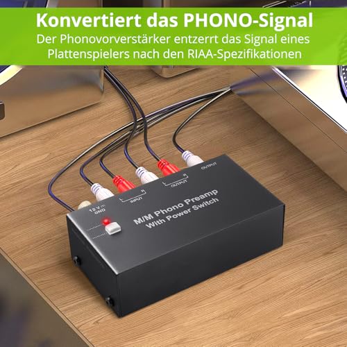 LiNKFOR M/M Phono Vorverstärker mit Netzschalter, Vorverstärker für Plattenspieler mit 6,35mm TRS Ausgang,Vorverstärker für Low MM Phono-Vorverstärker,Vorverstärker Phono mit Pegel