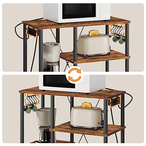 HOOBRO Estantería de Cocina con Toma de Corriente, Estantería para Microondas, Estantería de Panadería con 5 Ganchos, Multi-función Utensilios de Cocina Estantes de Almacenamiento, Marrón EBF07CHB01 - imagen 6