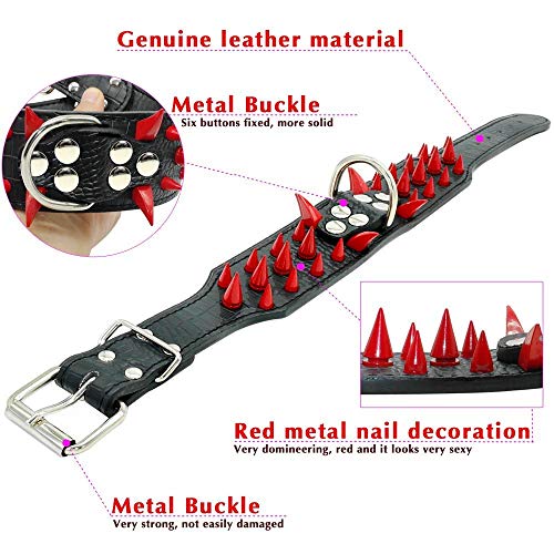 Berry Pet Sharp Spiked Studded Dog Collar - Stylish Leather Dog Collars - 2 Inch In Width Fit For Medium & Large Dogs - Such As Pitbull Mastiff - Red Rivets & Black Leather,17-20" #TOP5