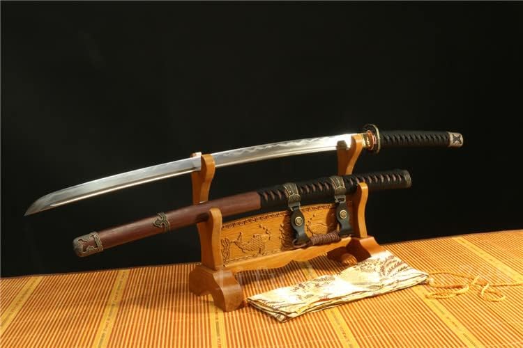 Damascus Folded Steel Clay Tempered Handmade Japanese Samurai Katana Sword Real Leather Rope