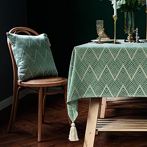 Nappe table de thé rectangulaire coton lin vert pour un salon bohème chic