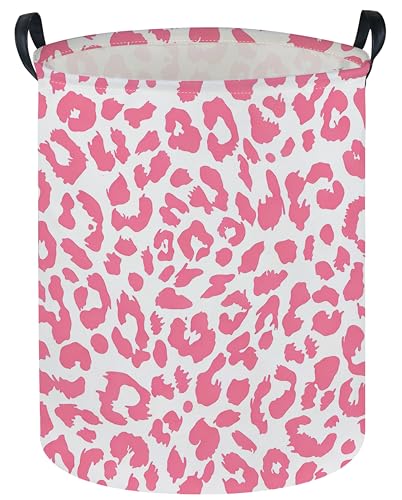 Image of Pink Leopard Print Hamper,Baby Laundry Hamper,Waterproof Collapsible Baby Storage Baskets for Kid Room Decor,Clothes Organizer Basket,Gift Baskets(Pink Leopard Print)