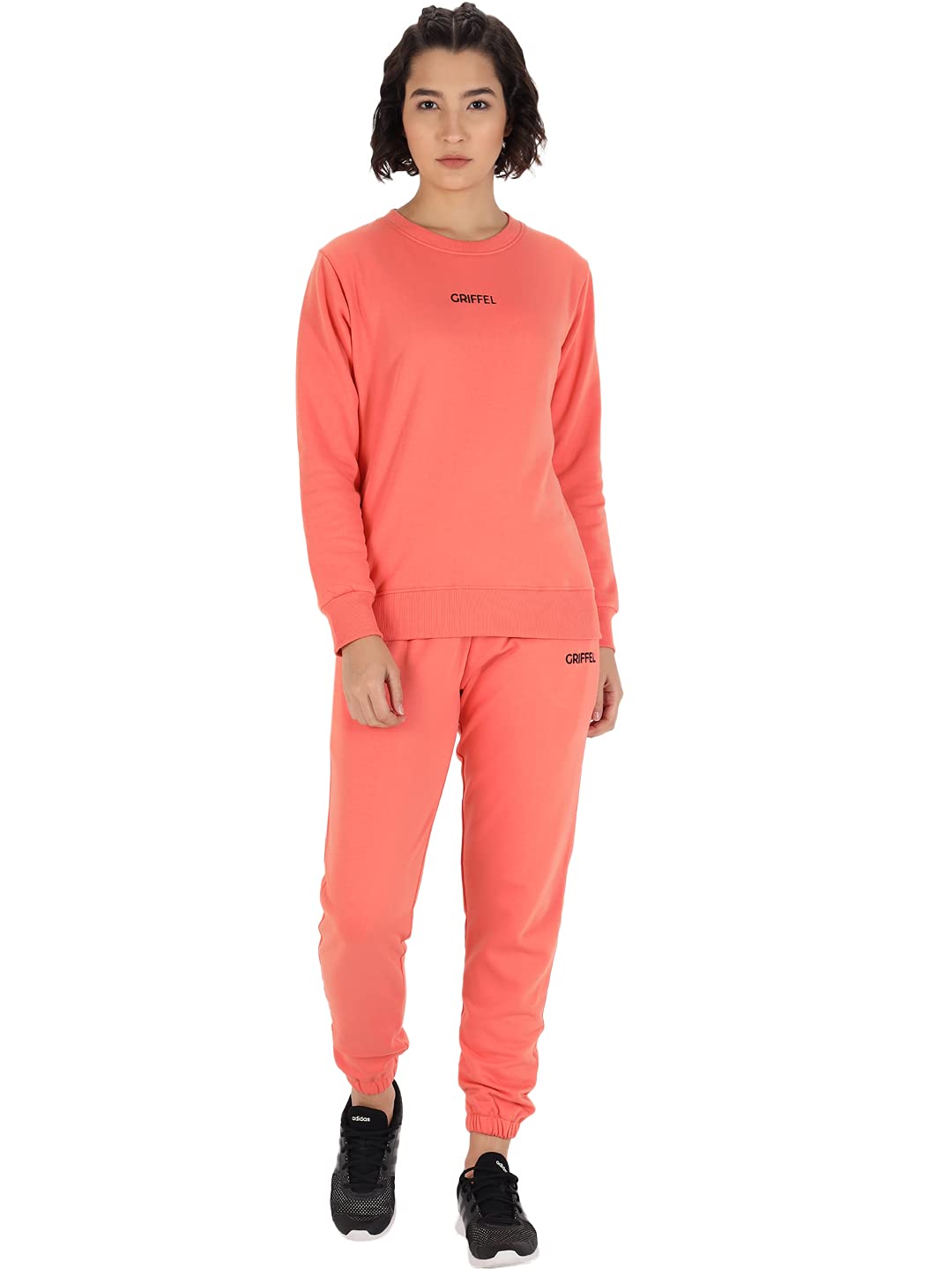 GRIFFELWomen's Basic Solid Round Neck Sweatshirt and Joggers Full Set Mustard Tracksuit