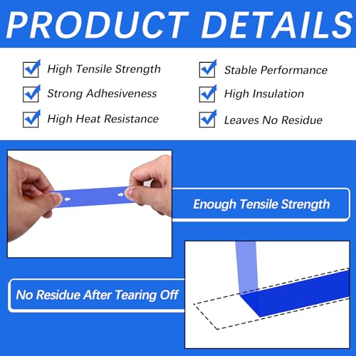Image of 2 Rolls 10mm x 33m 108FT Up to 250℃(480℉) High Temperature Heat Resistant Tape, Adhesive Heat Tape for Sublimation,Electronics,Soldering,Circuit Board,Heat Press(Blue)