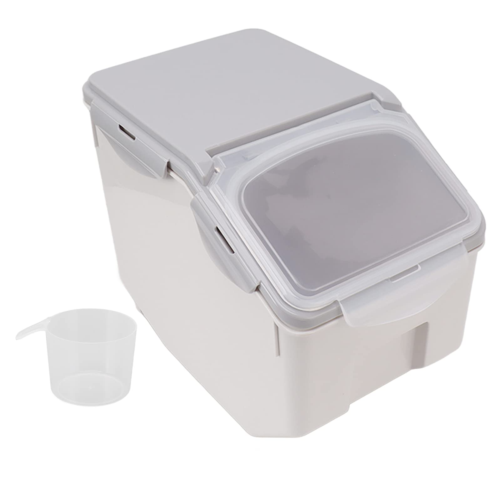 Récipient à Riz, Résistant aux Hautes Températures, Peu Encombrant, Récipient Alimentaire Hermétique en Plastique avec Tasse à Haricots (Gris 15KG)