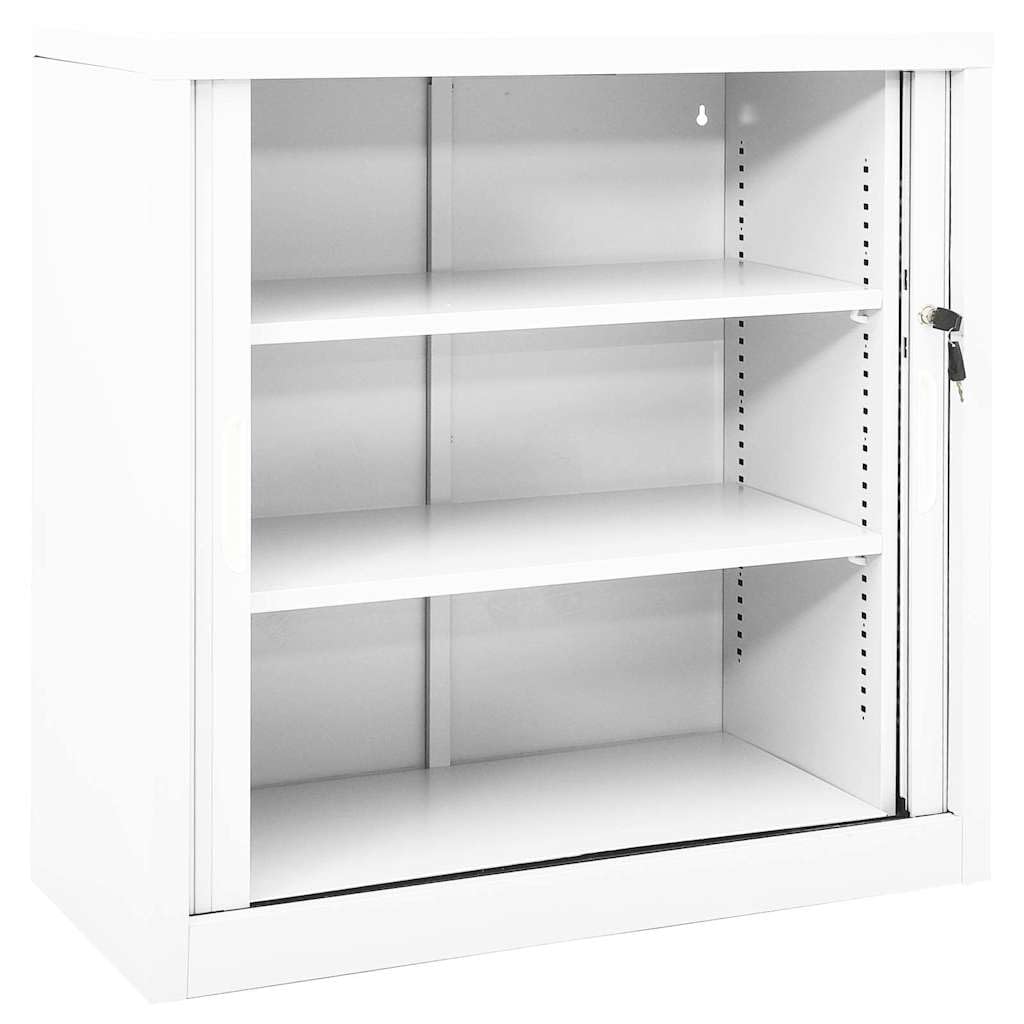 Szafa z drzwiami przesuwnymi, biała, ze stali, 90 x 40 x 90 cm, z zamkiem, 2 wkładane półki, zamykana, idealna jako szafka do przechowywania do biura, warsztatu, kuchni lub piwnicy