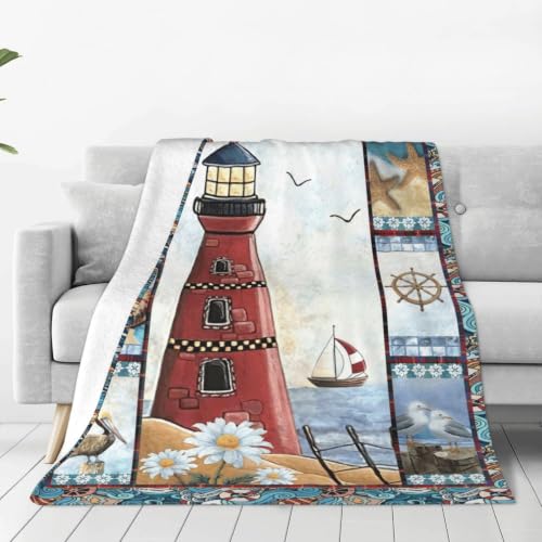 Nautical Lighthouse Throw Blanket Coastal Decor Gifts for Girls 60"X50"