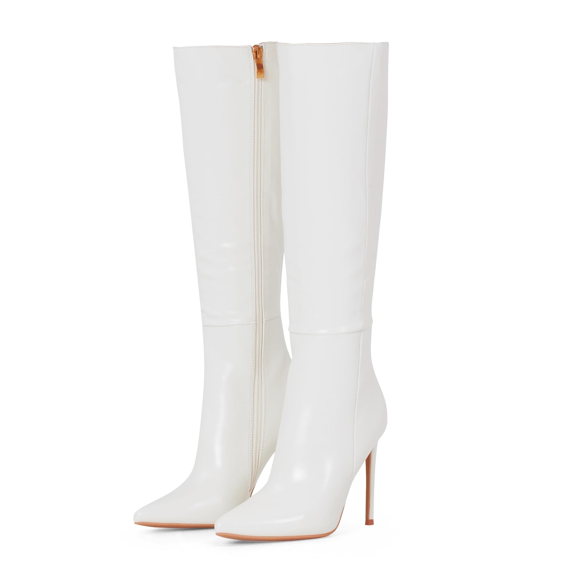 Photo 1 of Elisabet Tang 4 inch Women's Knee High Long Boots, Stiletto Tall Pointed Toe Heeled Boot Leather Suede Comfortable Sexy White Size 9.5