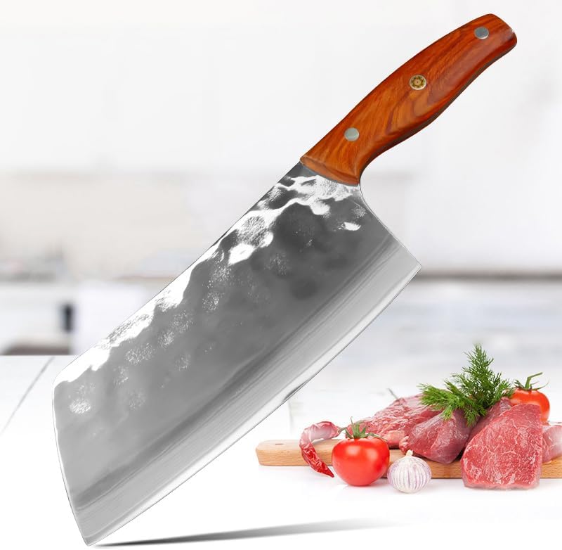 Meat Cleaver,Cleaver Knife, Professional Kitchen Knives Butcher Meat Cleaver Wooden Handle Damascus Steel Knives Slicing Meat Chicken Fish Cooking Knife
