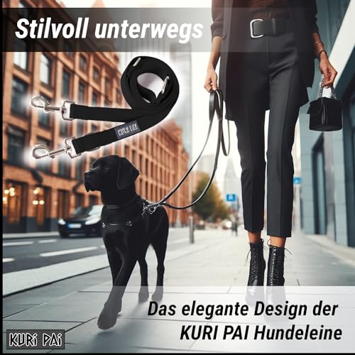 KURI PAI® Komfortable Hundeleine 3m | Verstellbare Hundeleine große Hunde | Bambusviskose | Strapazierfähig und weich | Perfekt für alltägliche Spaziergänge | L (2.5cm Breit) - Schwarz