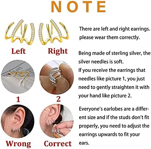 HEEYA 18K Plated/Sterling Silver Claw Earrings,Cubic Zirconia Ear Cuff Studs Earrings for Women,Hypoallergenic Ear Piercing Illusion Earrings,Pearl Beads 4 Prong Wrap Earrings for GirlsGold/Silver