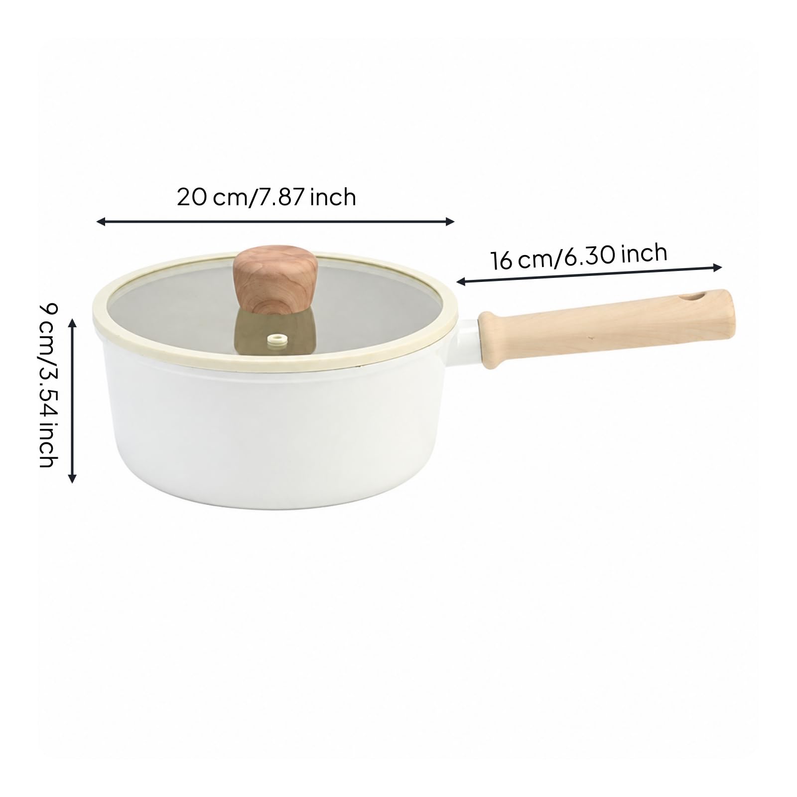 Ronyme Cazuela Antiadherente Pequeña Olla Aluminio con Mango Madera Compacto Olla 2,45 Litros para Cocina Casera, Conjunto 1