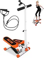 Simulador de Caminhada, Mini Stepper Adequado para Senhoras, com Guidão e Suporte Celular, de Escada Faixas Resistência, Altura Ajustável Capacidade 150 Kg, Fitness Monitor LCD, Laranja