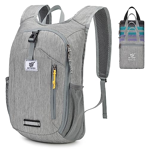 SKYSPER 10L Mochila Plegable Ultraligera Mochila de Viaje Mochilas de Marcha Pequeña Ahorra espacio para Hombre Mujer Viaje Excursiones Cortas Senderismo, Ishe10ii-gris