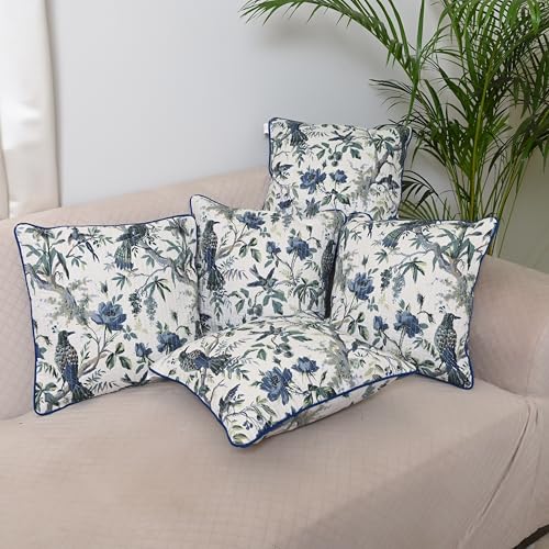 Image of Jaipur Weaves Cushion Cover 16 inch x 16 inch - Pure Cotton, Decorative Soft Floral Cushions for Sofa /Bed /Chair, Gift for Home Decor (5, Garden Blue), 180 TC