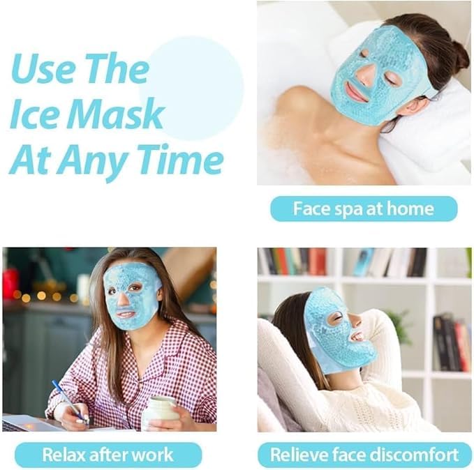 Aezta Premium Blue Ice Face Mask for Cooling Therapy β Reusable Gel Bead Facial Mask for Puffiness, Stress Relief & Relaxation | Hot & Cold Therapy, Soft Adjustable Strap, Home Spa Skin Refreshing Mask 3