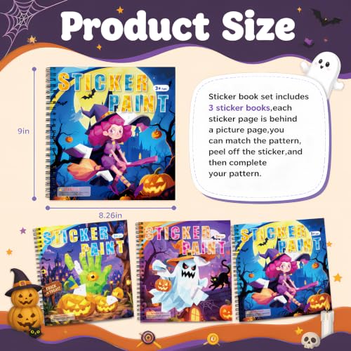 TCJJ 3 Pcs Halloween Stickerbüch für Kinder 4-10 Jahren,30 Bilder Stickern Nach Zahlen… – Ansicht 3