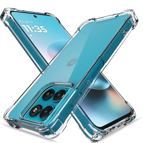 Image of Amazon Basics Back Cover for Motorola Moto G67 Power 5G / G57 Power 5G PC + TPU Clear Transparent Raised Edges Shockproof Protective Phone Bumper Case (Transparent)