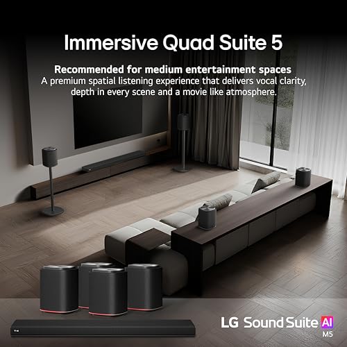 Image of LG Sound Suite Immersive Quad Suite 5 Wireless Bundle | H7 Soundbar + 4X M5 Wireless Speakers | 9.1.7 Ch, Dolby Atmos FlexConnect & AirPlay (New 2026 Model)