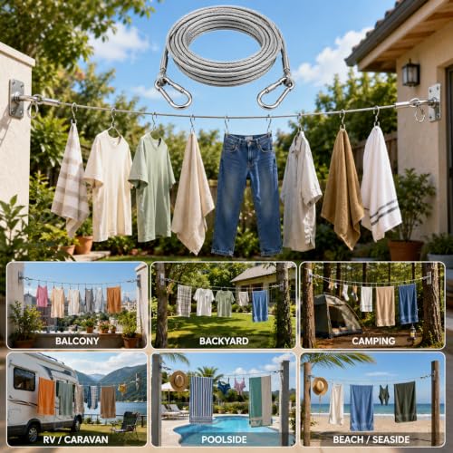 Image of TASMAX Wire for Clothes Drying Rope with Hook Steel Rope for Drying Clothes 10 Meter Pack of 1