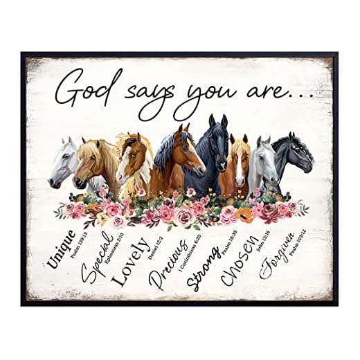 Rustic Religious Horse Wall Art - Inspirational Spiritual Scripture Christian Boho Farmhouse Poster - Girls Bedroom Decor - God Says You Are - Shabby Chic Decoration - Country Western Gift for Women
